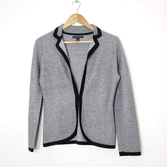 Banana Republic | Fine Merino Wool Knit Sweater Blazer Jacket Black Trim Gray M - Picture 1 of 9